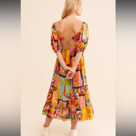 Farm Rio Tropical Collage Midi Dress Beach Maximalism Vacation Size Medium - Picture 4 of 10